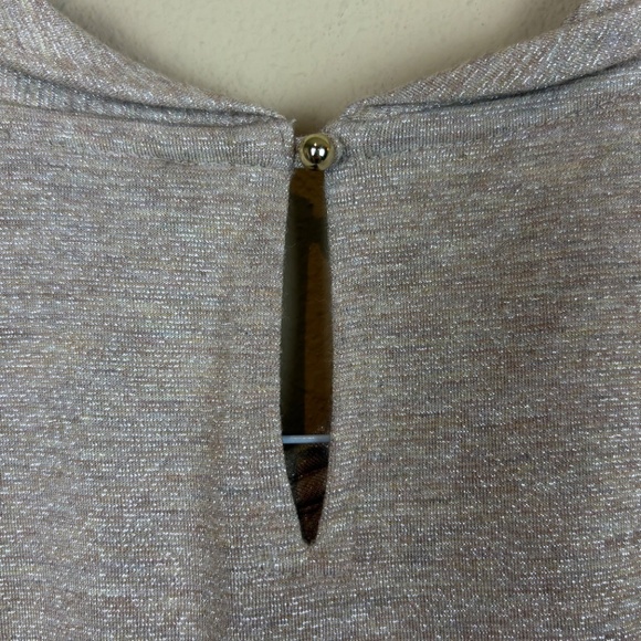 Karl Lagerfeld Paris Gold Shimmer Pleated Front/Keyhole Knit 3/4 Sleeve Pullover - Picture 7 of 10